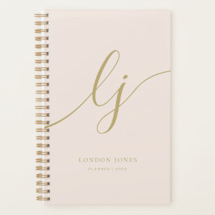 Monogram Initials Business Blush Gold Script Name Planner