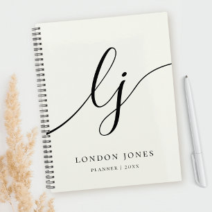 Monogram Initials Business Planner Ivory Script