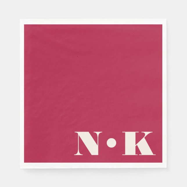 Monogram Initials Christmas Red Custom Wedding Napkin (Front)