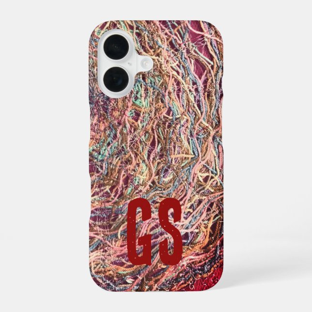 Monogram initials colourful abstract pattern girly iPhone 16 case (Back)