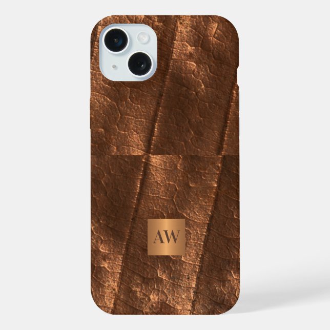 Monogram initials copper metallic faux foil  iPhone case (Back)