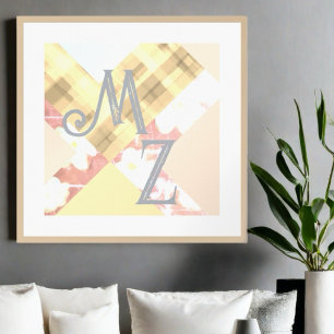 Monogram initials custom geometric abstract plaid  poster