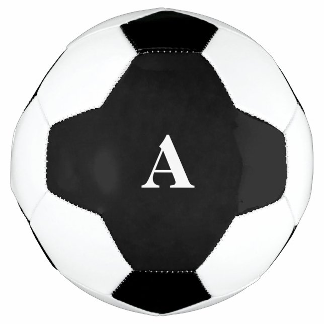 Monogram Initials Custom Name Black White Gift Pla Soccer Ball (Front)