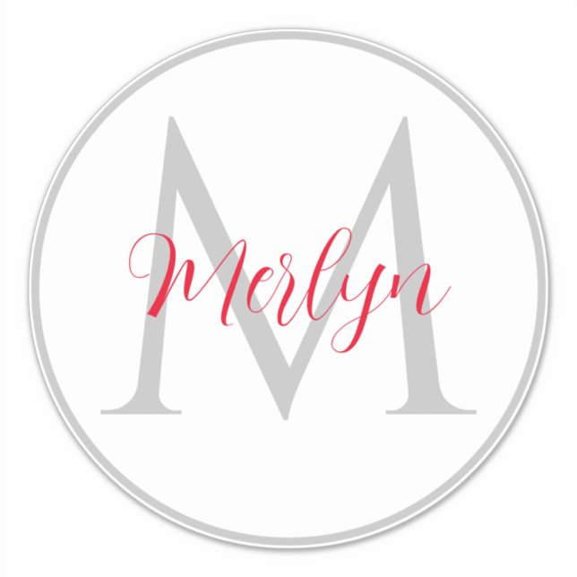 Monogram Initials Custom Name Grey Red White (Front)