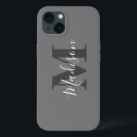 Monogram Initials Custom Name Grey White Gift iPhone 13 Case<br><div class="desc">Monogrammed initial and custom name templates which you can edit. Designed with solid grey colour background with white colour texts,  you can change both the colours if you wish.</div>