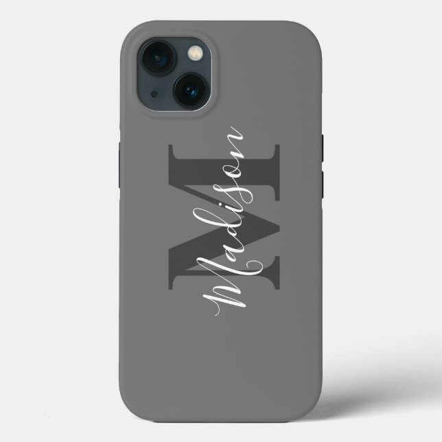 Monogram Initials Custom Name Grey White Gift Case-Mate iPhone Case (Back)
