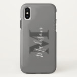 Monogram Initials Custom Name Grey White Gift Case-Mate iPhone Case<br><div class="desc">Monogrammed initial and custom name templates which you can edit. Designed with solid grey colour background with white colour texts,  you can change both the colours if you wish.</div>