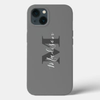 Monogram Initials Custom Name Grey White Gift