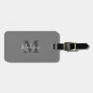 Monogram Initials Custom Name Grey White Gift Luggage Tag