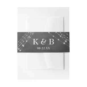 Monogram Initials Date Chalkboard & Light Strings Invitation Belly Band