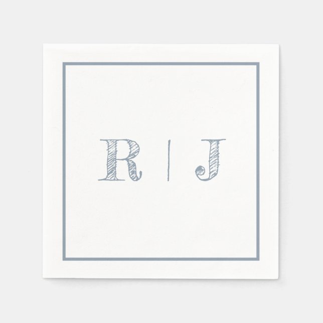 Monogram Initials Dusty Blue Modern Wedding Napkin (Front)