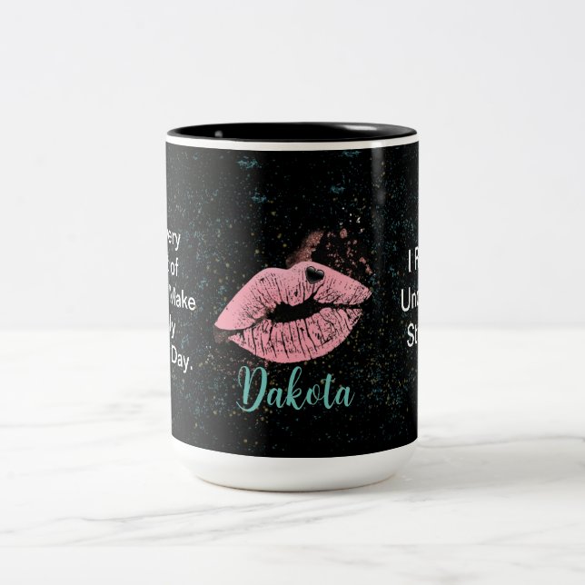 Monogram Initials Editable Mesaje & Photo Black  Two-Tone Coffee Mug (Center)