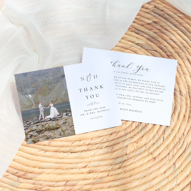 Monogram Initials Elegant Ampersand Photo Wedding Thank You Card (Creator Uploaded)