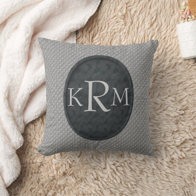 Monogram Initials Elegant Black Floral  Cushion (Blanket)