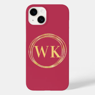 Monogram Initials Elegant Hot Pink Gold Circles Case-Mate iPhone 14 Case