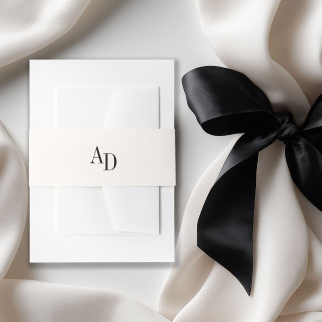 Monogram initials elegant ivory black wedding invitation belly band (Creator Uploaded)