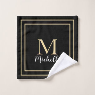Monogram Initials Gold Black White Custom Name  Wash Cloth