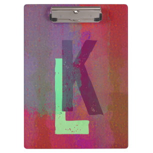 Monogram Initials Grunge Funky Purple Green Art Clipboard