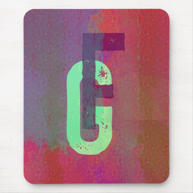 Monogram Initials Grunge Funky Purple Green Art Mouse Pad (Front)