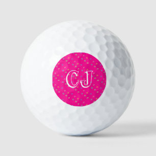 Monogram Initials Hot Pink Polka Dots Golf Balls
