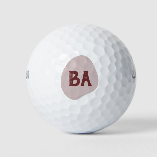Monogram Initials in Burgundy on Colour Bubble Golf Balls (Front)