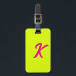 Monogram Initials Letter Chartreuse Yellow Pink Luggage Tag<br><div class="desc">Monogrammed initial and also personal details like name,  address,  phone number and email all of which you can edit. Designed with attractive solid neon yellow colour background,  you can change the colour if you wish. Cool travel gift idea for him or her.</div>