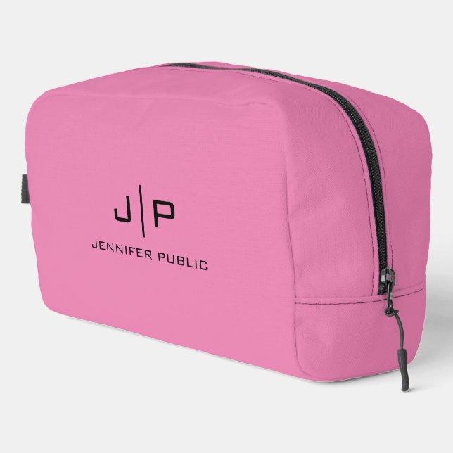 Monogram Initials Letter Elegant Solid Pink Custom Dopp Kit (Right Corner)
