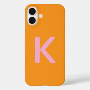 Monogram Initials Letter Orange Pink Custom Color iPhone 16 Plus Case