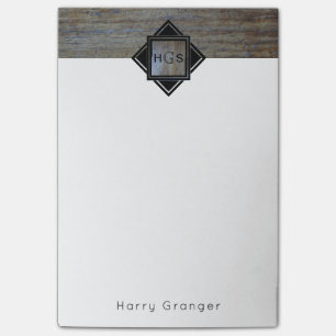 Monogram Initials Masculine for Guys   Rustic Wood Post-it Notes