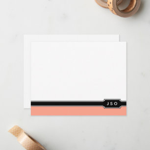Monogram Initials Modern Band Coral Peach Black Card