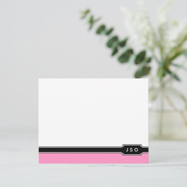 Monogram Initials Modern Band Pink Black Feminine Card (Standing Front)