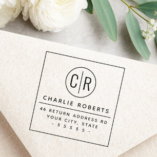 Monogram initials modern minimal return address rubber stamp