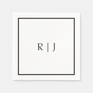 Monogram Initials Name Black White Minimal Wedding Napkin
