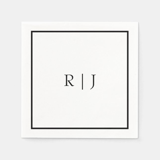 Monogram Initials Name Black White Minimal Wedding Napkin (Front)