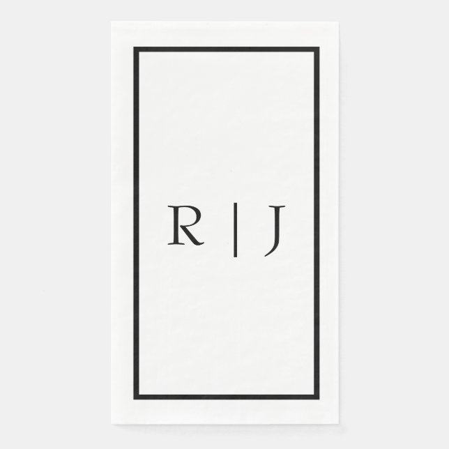 Monogram Initials Name Black White Minimal Wedding Napkin (Front)