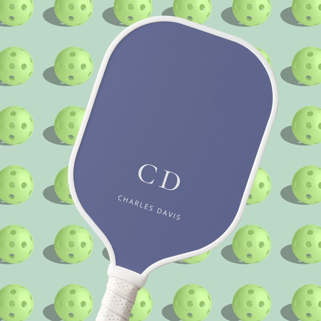Monogram initials name blue white pickleball paddle (Creator Uploaded)