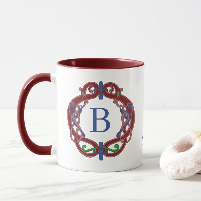 Monogram Initials Name Celtic Design Personalised Mug (With Donut)