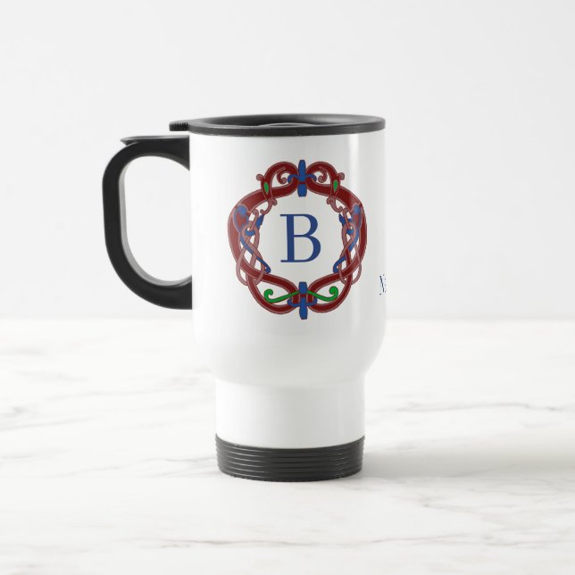 Monogram Initials Name Celtic Design Personalised Travel Mug (Left)
