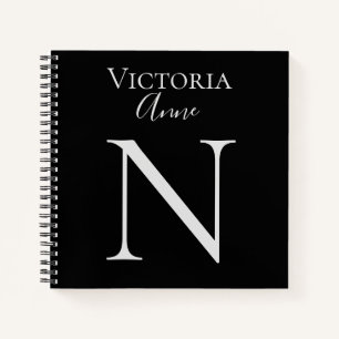 Monogram Initials Name Customised  Black Notebook