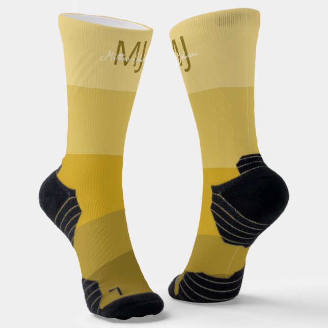 MONOGRAM INITIALS NAME GOLD GRADIENT LINE PATTERN SOCKS (Angled)