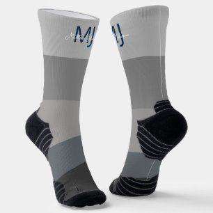 MONOGRAM INITIALS NAME GREY GRADIENT LINE PATTERN SOCKS