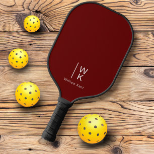 Monogram Initials + Name Simple Basic Dark Red Pickleball Paddle