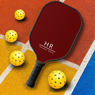 Monogram Initials + Name Simple Dark Red White Pickleball Paddle