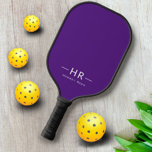 Monogram Initials + Name Simple Purple White  Pickleball Paddle