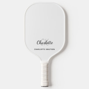 Monogram initials name white elegant pickleball paddle