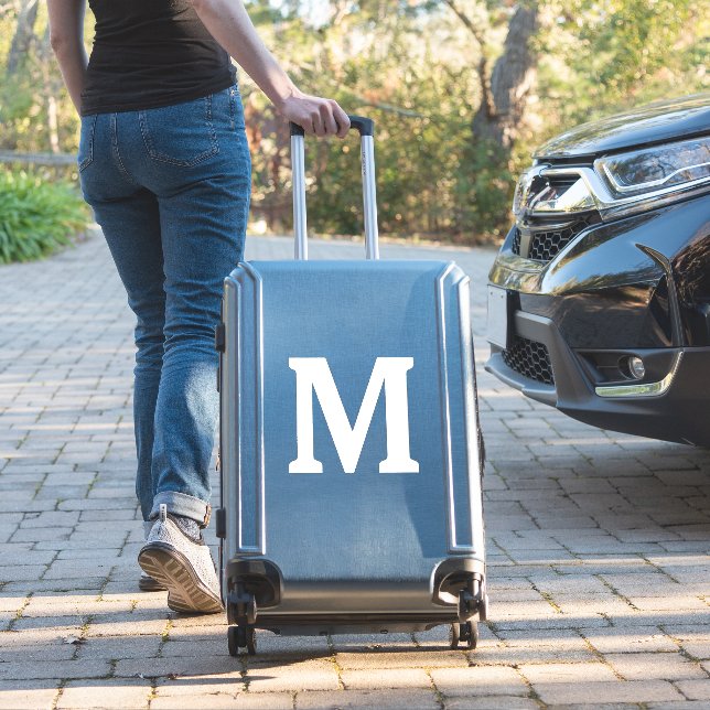 Monogram Initials Name White Minimalist Custom (Suitcase Insitu)