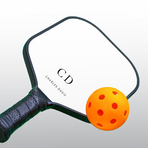 Monogram initials name white pickleball paddle