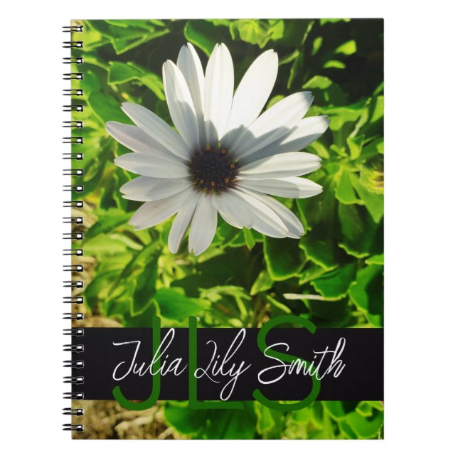 MONOGRAM INITIALS NAME WHITE SMALL FLOWER PHOTO NOTEBOOK (Front)