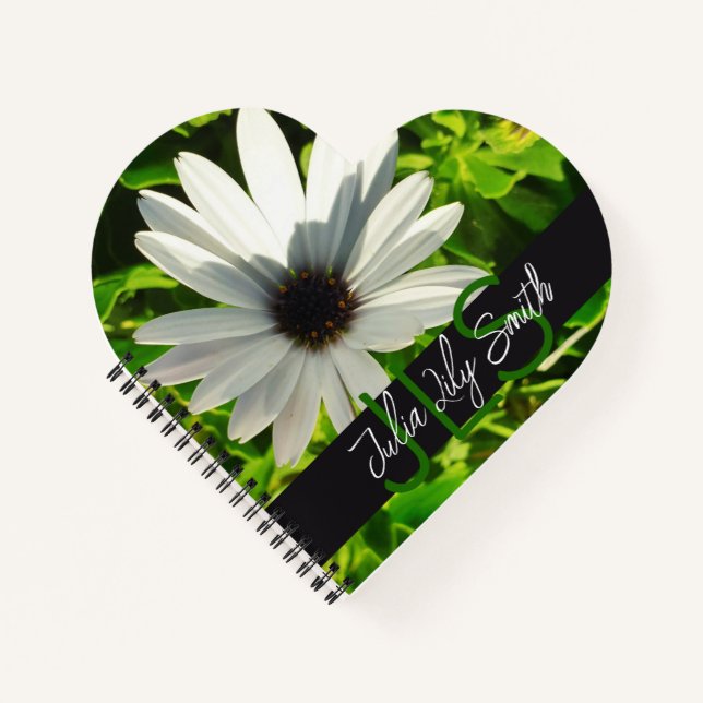 MONOGRAM INITIALS NAME WHITE SMALL FLOWER PHOTO NOTEBOOK (Front)