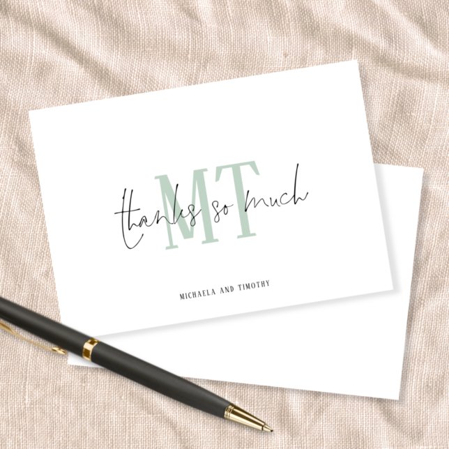 Monogram Initials Names Sage Wedding Thanks Card (Creator Uploaded)